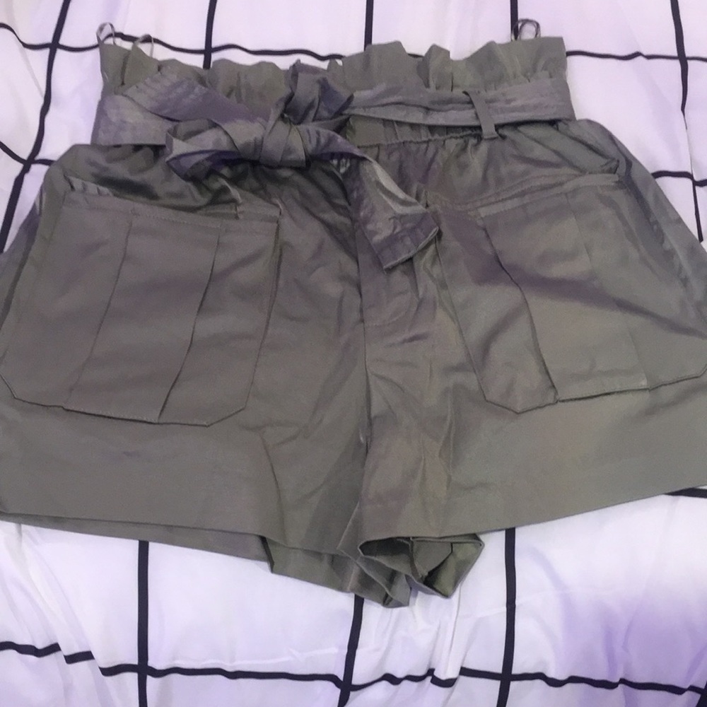 Dark Sage Silk Zara Paperbag shorts